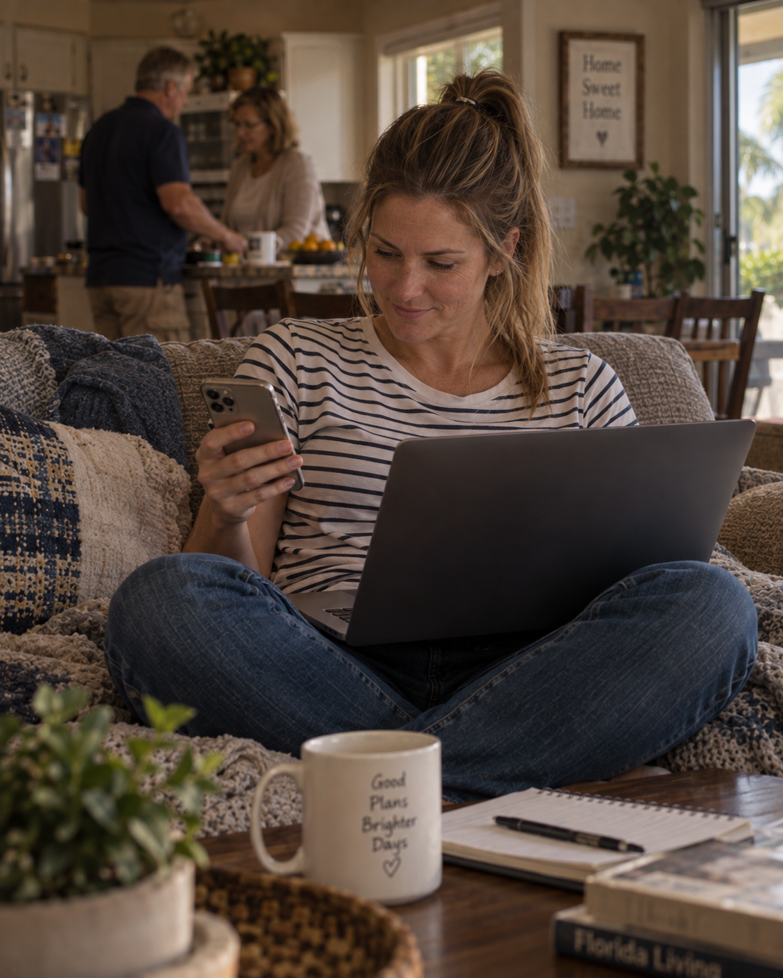 Emily checking the reviews and the licence